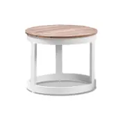 Outdoor Balmoral Round Industrial Aluminium Teak Top Side Table