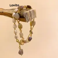 在飛比找蝦皮商城優惠-Lovito 復古素色雙層珍珠串珠玉石巴洛克新中式女手鍊 L