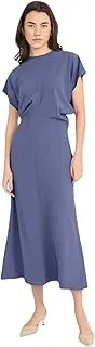 [Luxely For Maggy London] Recycled Fibers Fabric | Crew Neck Short Sleeve Midi Blouson Bodice | Womens Dresses, Nightshadow Blue, 12