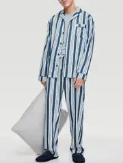 NEW PETER ALEXANDER MENS STRIPED BLUE CLASSIC TOP + PANTS PJ SET XXL RRP$129