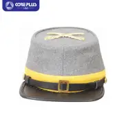Men's US Civil War Cavalry Style Gray Kepi with Badge -Yellow Band