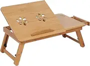 Bamboo Laptop Desk Adjustable Lap Notebook Stand Tray Drawer Portable Folding Bed