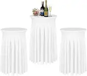 BDDC Cocktail Table Covers - 3 Pack 32"x 43" White Cocktail Table Tablecloth with Natural Wavy Round Skirt for Bar Wedding Party Banquet