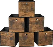 SONGMICS Storage Cubes, Set of 6 Storage Bins with Handle, Oxford Fabric and Non-Woven Fabric Storage Boxes, 30 x 30 x 30 cm, Fit Cube Storage Unit, Foldable, Rustic Brown and Black RFB102B01