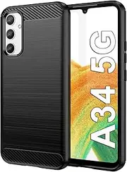 [HEYUS] Case for Samsung Galaxy A34 5G Case, Shock-Absorption Brushed Flexible Soft Carbon Fiber Protective Cover for Samsung A34 5G - Black