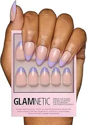 Glamnetic False Nails - French Lilac, Short French Tips Almond Purple with Glossy Finish, False Nails, Reusable, 15 Sizes - Kit of 30 Glue Nails