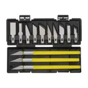 Art Craft Knife Set 3pcs Hobby Knife & 10pcs Spare Blade with Plastic Box Yellow