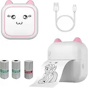Mini Sticker Printer,Portable Note Printer with 2 Rolls Sticker Paper,Inkless Printer Pods for Working Listing, Notes, Journal, Travel (Pink M5)