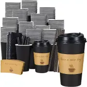 16 OZ Coffee Cups 50 Pack, 16 Ounce to Go Cups with Lids, Stir Sticks and Sleeve