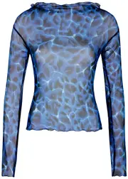 Knwls Printed Stretch-tulle top - Blue - L (UK14 / L) L (UK14 / L)