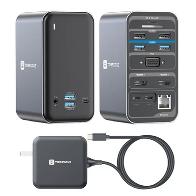 USB C Docking Station Dual Monitor with 100W GaN Charger, Laptop Dual HDMI Do...