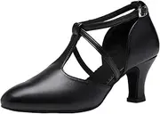 [HOBTEC] Women's Ballroom Dance Shoes Latin Salsa Closed Toe Low Heel Tango Cha-cha Wedding Evening Dancing Shoes
