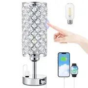Crystal Table Lamp, Lamp for Bedroom with USBC-A+ USB-C+A+AC Ports Sliver Lamp