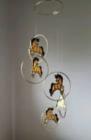 Vintage Unicorn Lovers Suncatcher Wind Chime 5 Unicorns In Brass Rings
