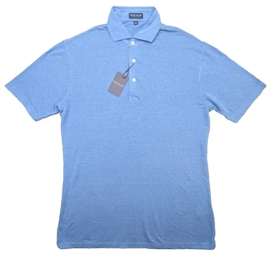 Peter Millar Polo Shirt Mens Small Blue 100% Linen SS Golf ⛳ Crown Crafted $140