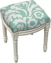 Vanity Stool Jacobean Floral Flowers Backless Aqua Antique White Wash Blue