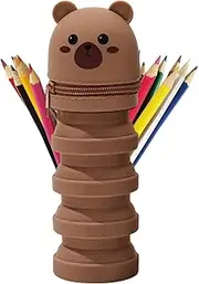 Pen Holder for Desk | Telescopic Pencil Bag Pen Holder | Storage Organizer Silicone Retractable Cartoon for Classroom Student Teacher School Dorm Home Kids Study