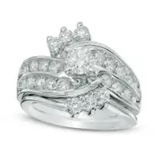 1.5 CT. T.W. Natural Diamond Bypass Bridal Engagement Ring Set in Solid 14K White Gold