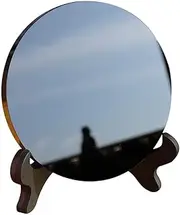 Beavorty 1 Set Natural Black Obsidian Stone Circle Disc Round Plate Feng Shui Mirror with Stand Black Obsidian Scrying Mirror for Meditation Divination