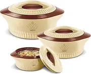 Milton 3-Piece Casserole Set (410ml, 8.30ml, 1270ml) Double-Walled Hotpot with PU Insulation & Stainless Steel Inner, Keeps Food Hot/Cold, Perfect for Serving Chapati, Roti & Mandi - Royal Reg - Brown