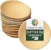 Charity Leaf Disposable Palm Leaf Like Bamboo Round Mini Bowl | All Natural and Biodegradable | Charcuterie Boards, BBQs, and Parties | Pack of 100 Bowls (100, 3.5)