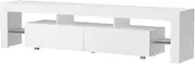 [Artiss] LED TV Unit Cabinet Entertainment Units, 200cm Stand Table Cabinets Open Storage Shelf Organiser Cupboard Home Living Room Bedroom Furniture, High Gloss 4 Flashing Modes White