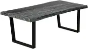 Solid Mindi Wood Coffee Table: Grey Finish, 102x56x41 cm, Industrial Living Room Table, Wooden Tables for Modern Home, Round Center Table, Farmhouse Style