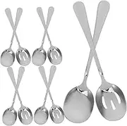 MUCKLILY 10-Piece Stainless Steel Serving Spoon Set Includes 5 Solid 5 Slotted Spoons for Buffet Party Dinner Restaurant Banquet