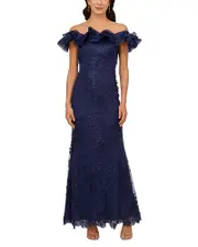 Adrianna Papell Ruffled Embroidered Mermaid Gown