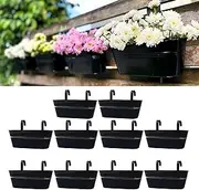 LaLaGreen Outdoor Plants Rail Planter (16 Inch, 10 Pack) Black Metal Iron Hanging Flower Pots Deck Railings Fence Balcony Modern Boho Style Wall Mount Window Boxes Plant Holder Hooks Porch Home Decor