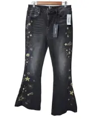 NEW Driftwood 30' Farrah Embroidered Black Celestial Star Flare Jeans