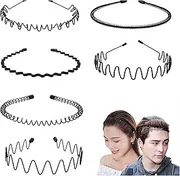 [Velooke] 6Pcs Mens Hair Band, Non-Slip Sports Fashion Headband for Men, Metal Hair Band for Outdoor, Sports, Weddings, Daily Wear