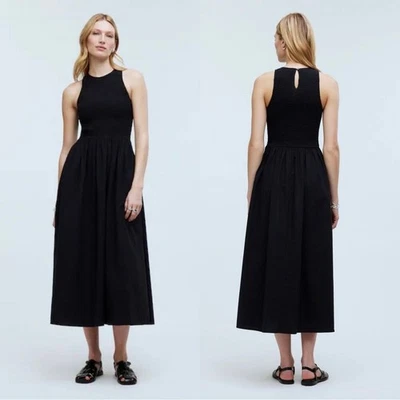 madewell the melody smocked midi dress true black np124 women xxsmall