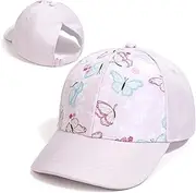 [ACTLATI] Kids Baseball Hat Visor, Little Girl High Ponytail Sun Hat Cotton Baseball Caps, Beach Sun Hat for Toddler Age 3-8