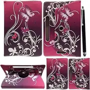 (BUTTERFLY PURPLE) - Colourful Stuff 25cm Tablet Case Cover - Universal Leather Stand Case Folio Cover Magic Leather 360C Rotating Case Fits for ALL 25cm Inch & 26cm Inch Android Tablets tab + Free Stylus Touch Pen (BUTTERFLY PURPLE)