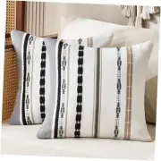 Boho Chenille Throw Pillow Covers 18x18 Inch Square Farmhouse Decorative