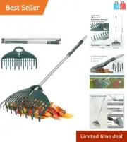 Ergonomic 17-Inch Leaf Rake with Foldable Steel Handle for Effortless Cleaning