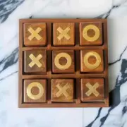 Tic Tac Toe Game | Rosewood Board with Brass Inlaid Pieces | Unique Family Fun