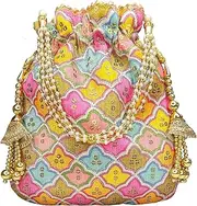 [DUCHESS] Multi Potli Tassel Pearl Handle Wedding Party Bag for Women, Multi-Colour, Medium, multicoloured, M