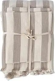 [Creative Co-Op] Cotton Queen Double Cloth Cover and 2 Standard Shams with Wood Buttons, Set of 3, Cream and Tan Bedding Textiles, 102" L x 90" W x 1" H