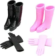 Doll Shoes, 4 Pairs 1 12 Scale Lifelike Doll Boots and Gloves, Plastic Mini Shoes, Mini Rain Boots for Kids Pretend Play Dollhouse Accessories Mini Shoes Doll House Accessories Mini Rain Boots Doll B