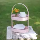 CTW Two-Tiered Pink Metal Oval Tray Home Decor Table Top 2-Tier Tray