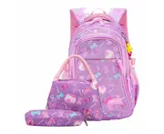 3pcs Set Kids School Bag Children Travel Backpack Purple