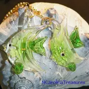 GREEN FLORAL FISH FISHES ART GLASS CEILING FAN LIGHT SWITCH PULL PULLS LARGE PR