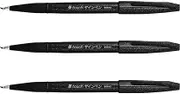 Pentel Fude Touch Sign Pen, Black, Felt Pen Like Brush Stroke (SES15C-A) 3 Pieces