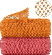 2 Pieces Authentic African Net Sponge, Long Nylon Exfoliating Net Sponge Back Body Washcloth for Deep Clean and Smooth Skin, African Net Bath Sponge Stretch Length to 63 inches (Pink, Orange)