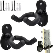 2 Set Guitar Wall Mount Wall Hanger, Hook Black Metal Guitar Holder for Acoustic