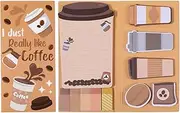 Qianyu Cute Coffee Themed Sticky Notes Set Cartoon Theme Cute Funny Self-Stick Notes Pad Coffee Love Aesthetic Self Sticky Notepads for Office School Supplies School Class Reward Party Favors