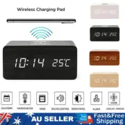 Wooden Digital Alarm Clock Modern LED Alarm Clock Charged Wireless Xmas Gift AU