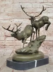 Bronze Stag Sculpture Running Deer Figurine Wildlife Lodge Cabin Art by Bugatti